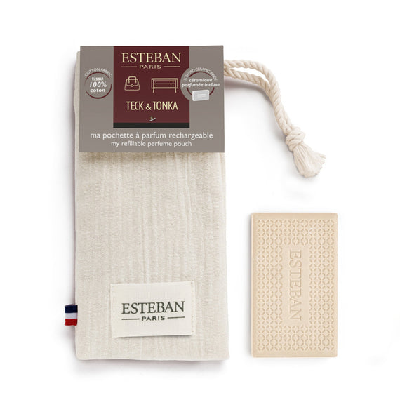 Esteban Teck & Tonka Perfumed Ceramic Tile in Linen Pouch