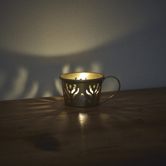 Fog Linen Work Brass Tealight Candle Cup: Patterned