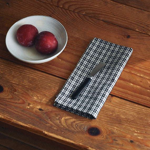 Fog Linen Work Linen Napkin: Black Natural Check