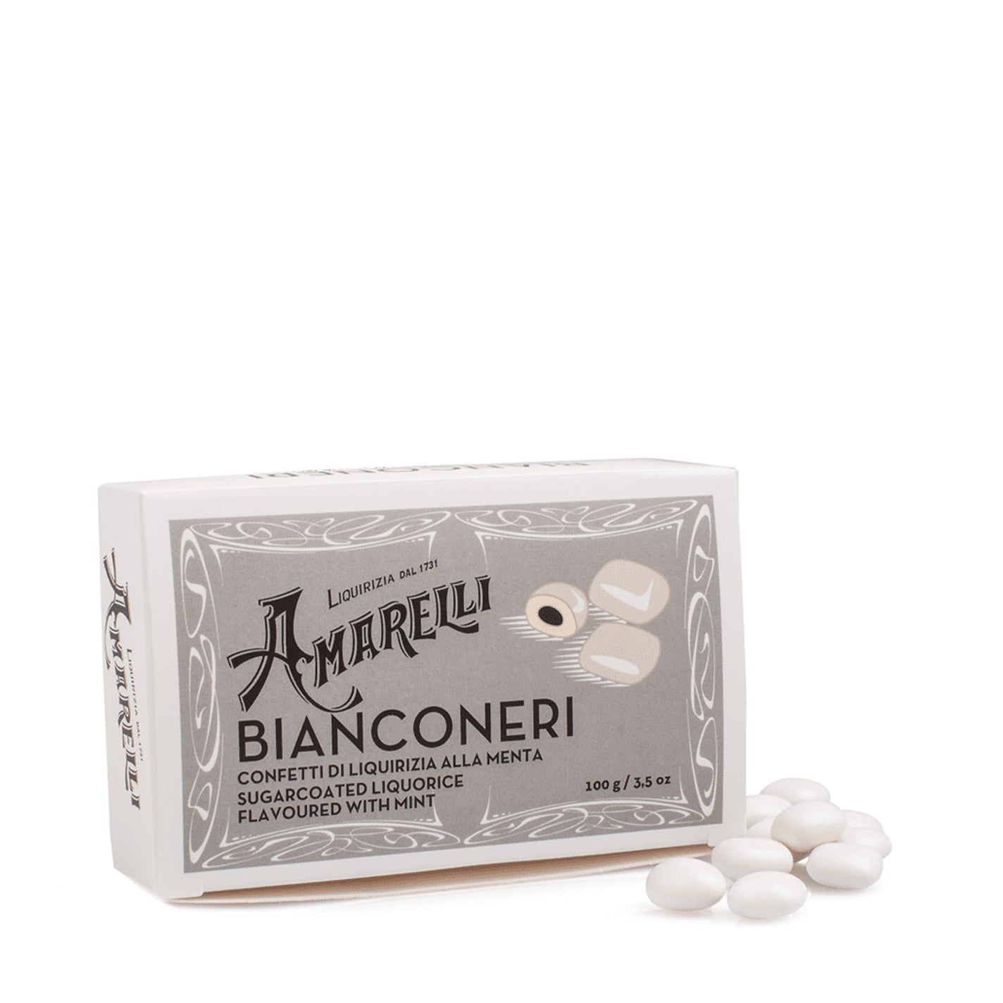 Amarelli Bianconeri Liquorice Box (White) - 100g