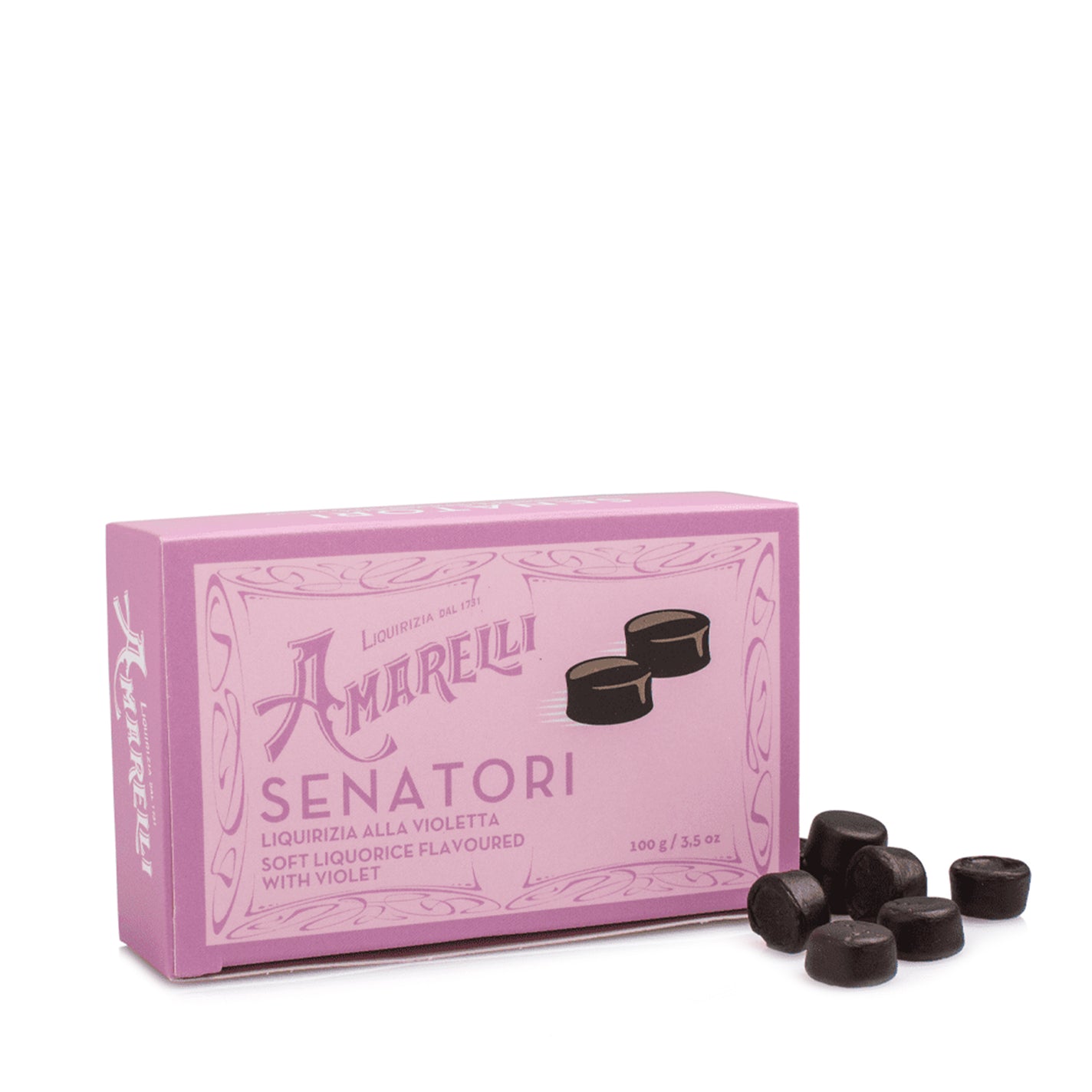 Amarelli Senatori Violet Gummy Liquorice Box (Purple) - 100g