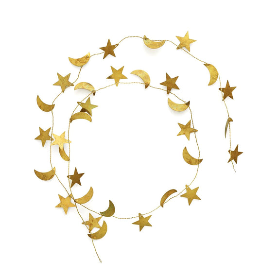 Fog Linen Work Brass Garland: Moon + Star