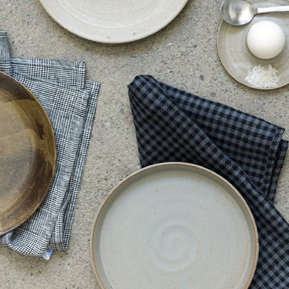Fog Linen Work Linen Tea Towel: Glen Check