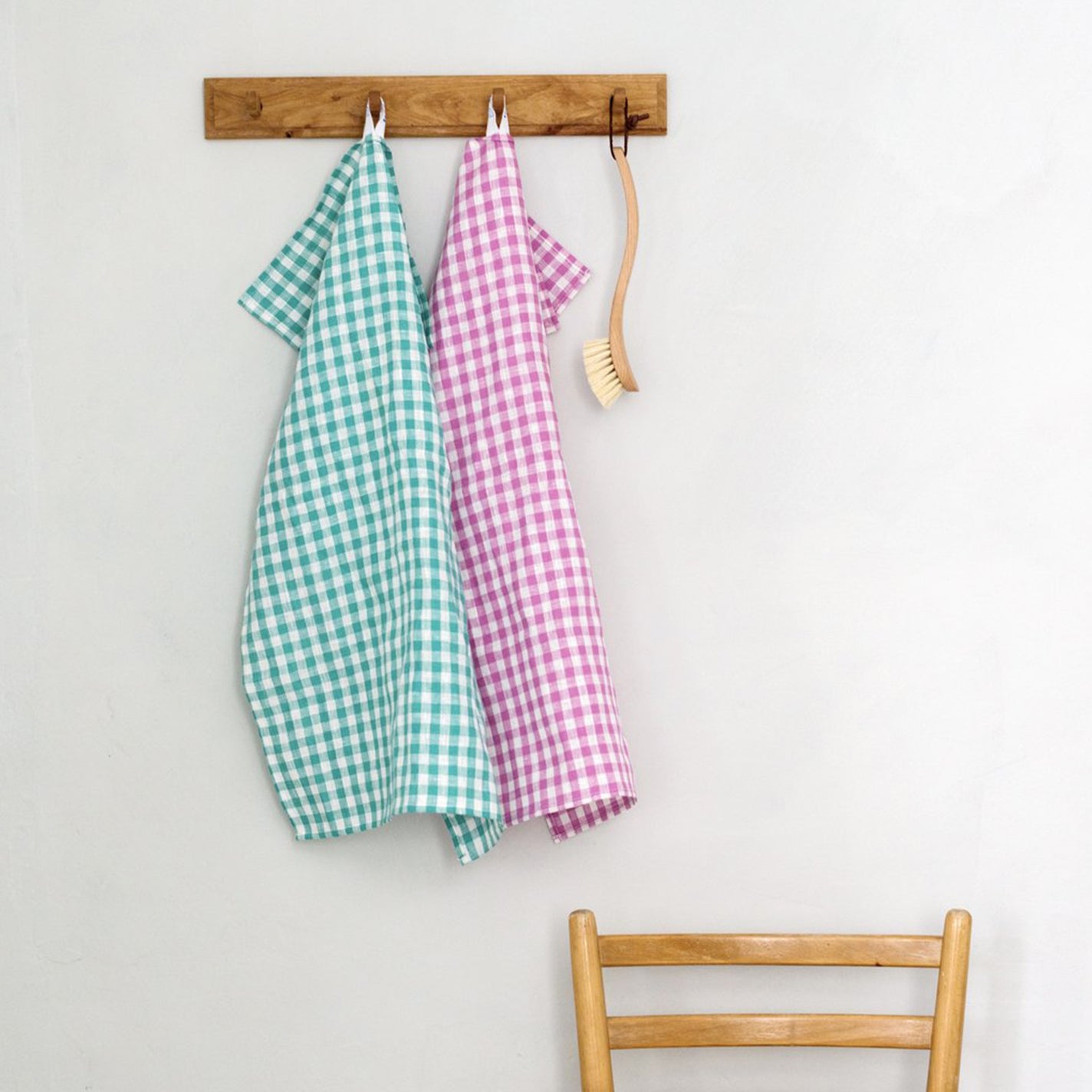 Fog Linen Work Tea Towel - Pink Check