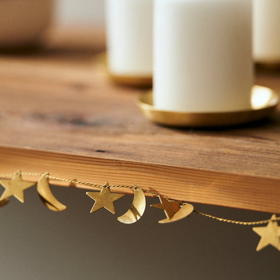 Fog Linen Work Brass Garland: Moon + Star