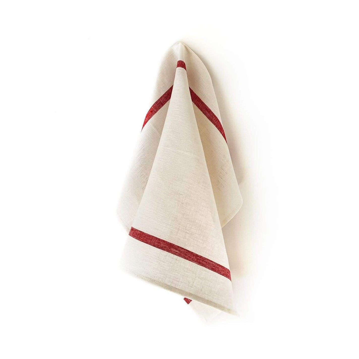 Fog Linen Work Thick Linen Kitchen Cloth: White Red Stripe