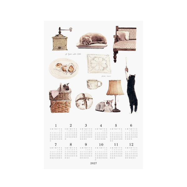 2027 Linen Calendar With Cats
