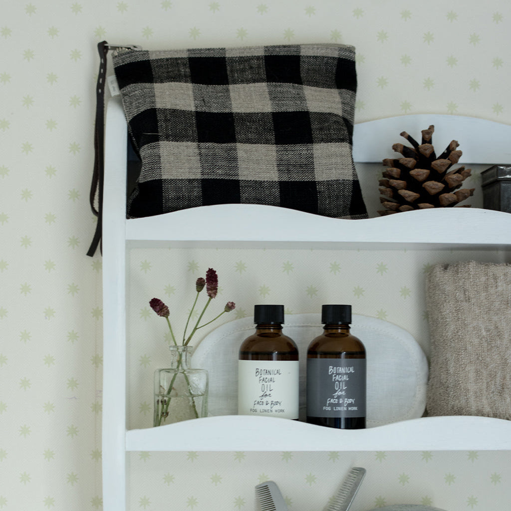 Fog Linen Work Canna Linen Pouch (L): Black Natural Check
