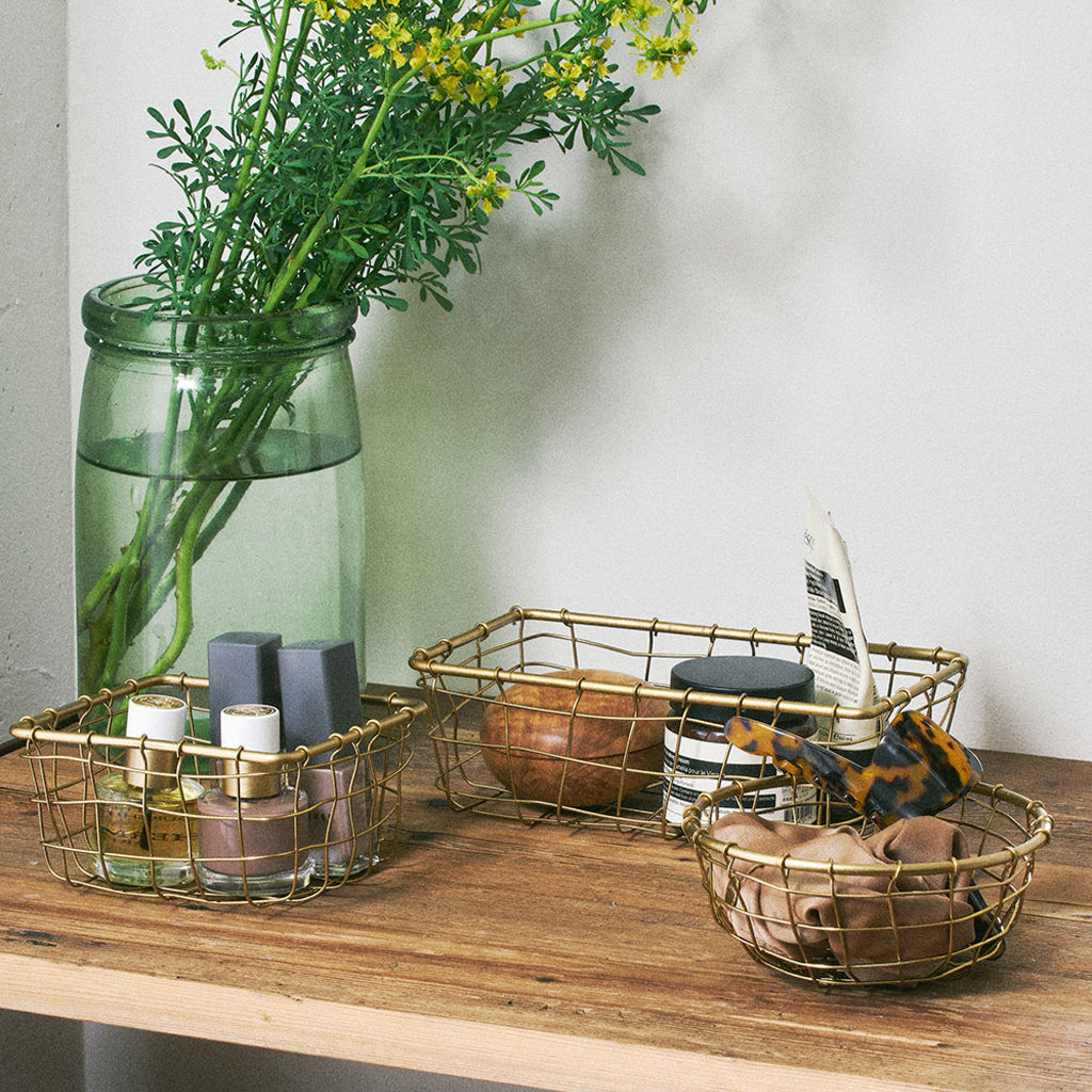 Fog Linen Work Gold Wire Basket (S): Square