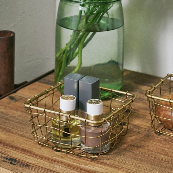 Fog Linen Work Gold Wire Basket (S): Square