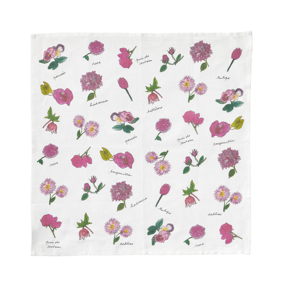 Fog Linen Work Isabelle Boinot Handkerchief: Pink Flowers