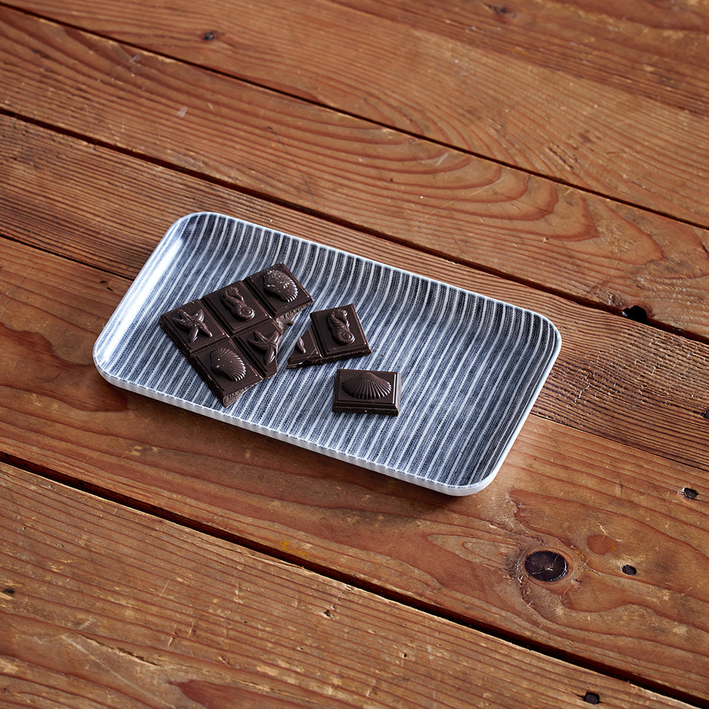 Fog Linen Work Linen Coated Tray (S): Grey White Stripe