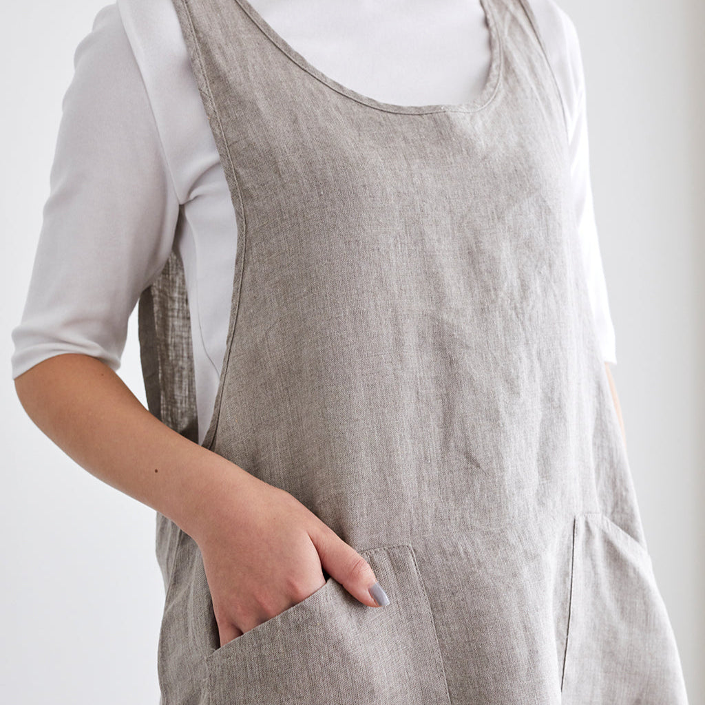 Fog Linen Work Linen Over Dress Apron: Natural
