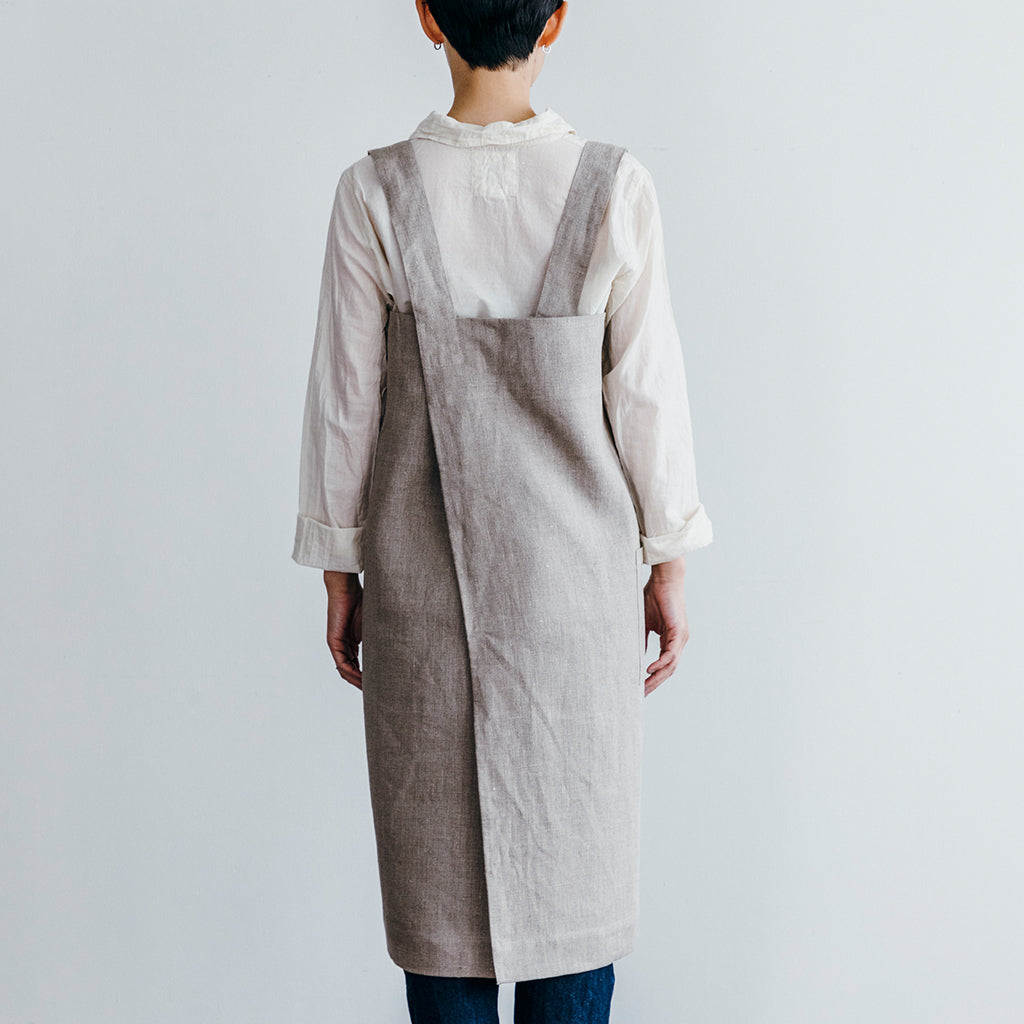 Fog Linen Work Linen Square Cross Apron: Natural