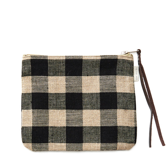 Fog Linen Work Canna Linen Pouch (L): Black Natural Check