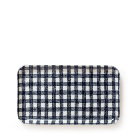 Fog Linen Work Linen Coated Tray (S) Navy White Check