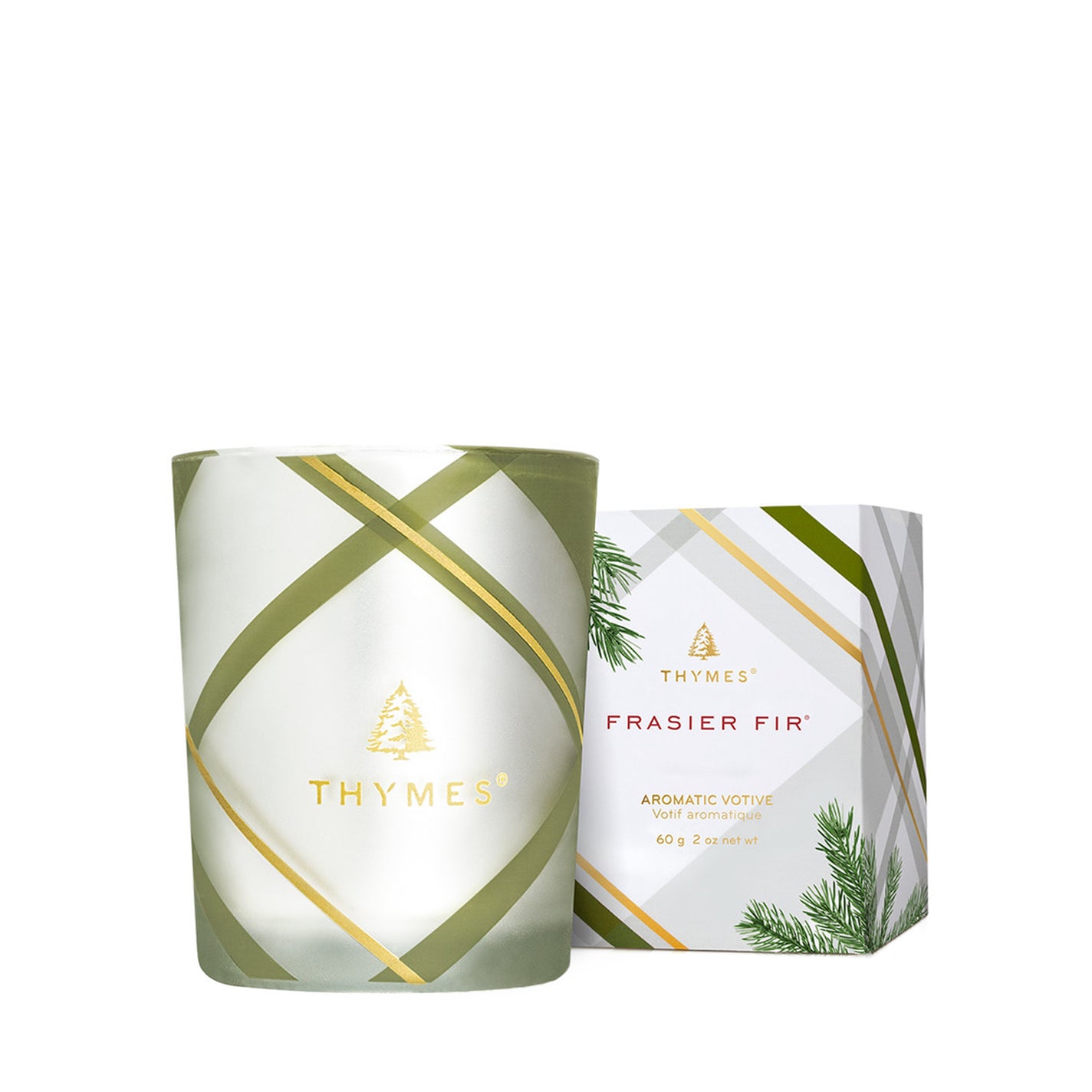 Thymes Frasier Fir Plaid Votive