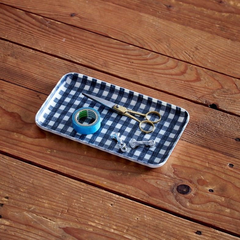 Fog Linen Work Navy White Check Tray - Small