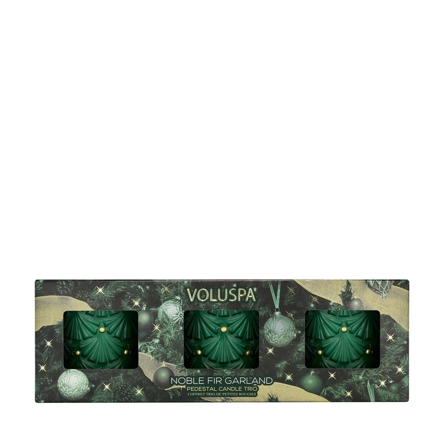 VOLUSPA Noble Fir Garland Pedestal Candle Trio
