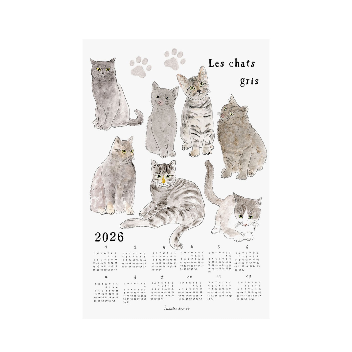Fog Linen Work 2026 Linen Tea Towel Calendar: Cats