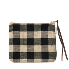 Fog Linen Work Canna Linen Pouch (L): Black Natural Check
