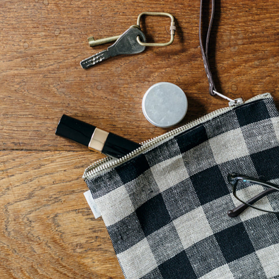 Fog Linen Work Canna Linen Pouch (M): Black Natural Check