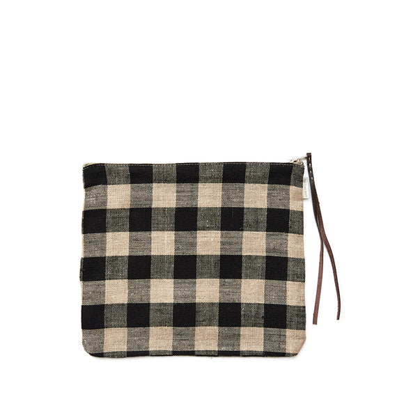 Fog Linen Work Canna Linen Pouch (M): Black Natural Check