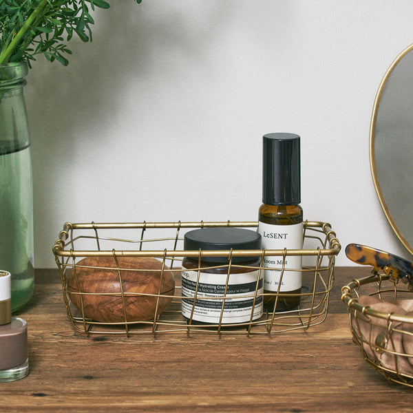 Fog Linen Work Gold Wire Basket (S): Rectangle