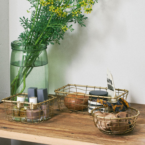 Fog Linen Work Gold Wire Basket (S): Rectangle