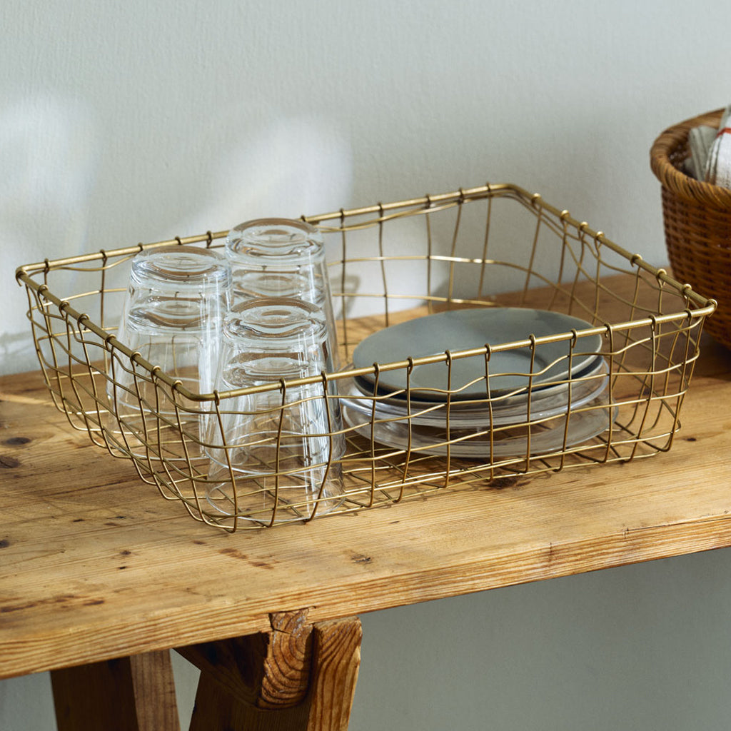 Fog Linen Work Gold Wire Basket Tray (M)