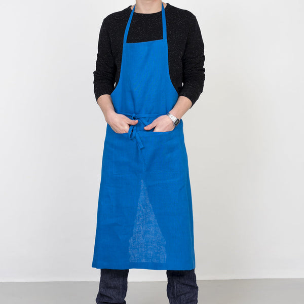 Fog Linen Work Linen Full Apron: Blue Roi