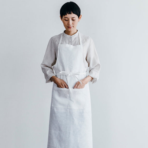 Fog Linen Work Linen Full Apron: White