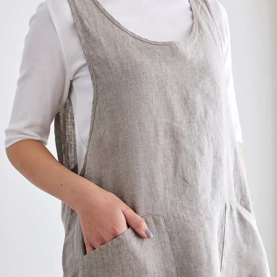Fog Linen Work Linen Over Dress Apron: Natural
