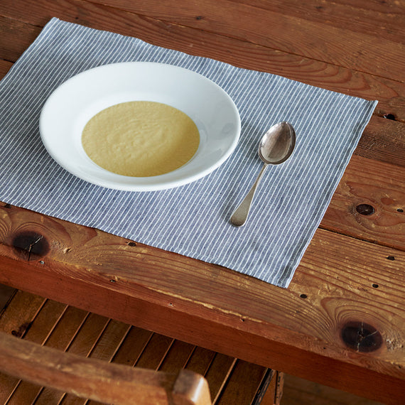 Fog Linen Work Linen Place Mat: Grey White Stripe