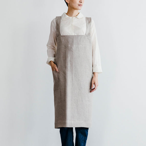 Fog Linen Work Linen Square Cross Apron: Natural