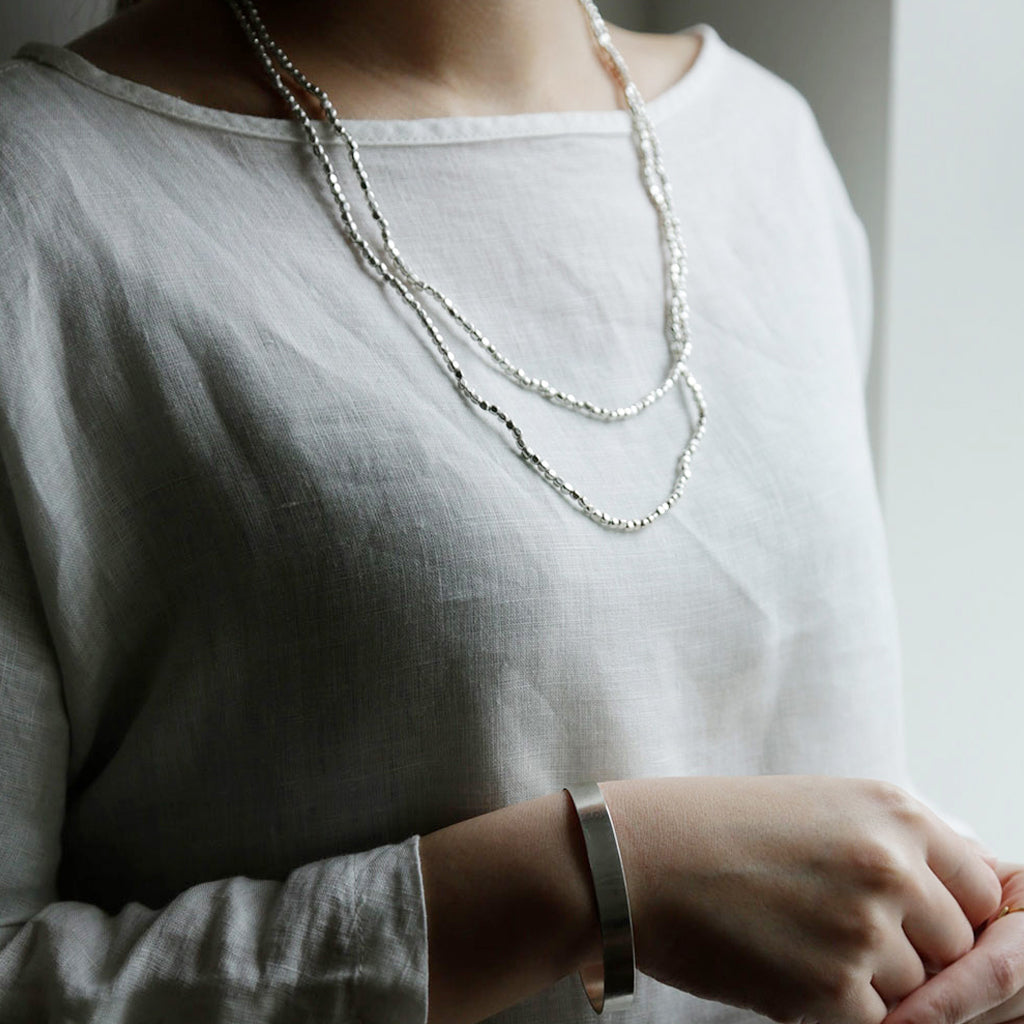 Fog Linen Work Silver Beads Necklace (L)