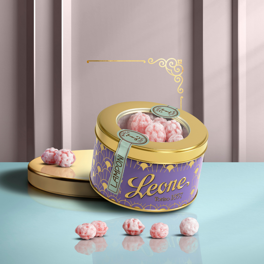 Leone 1857 Raspberry Candy Drops in Round Tin - 150g