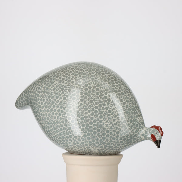 Les Ceramiques de Lussan Pintade (Guinea Fowl) Pecking - Polar Blue