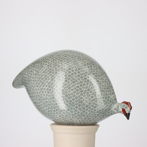 Les Ceramiques de Lussan Pintade (Guinea Fowl) Pecking - Polar Blue