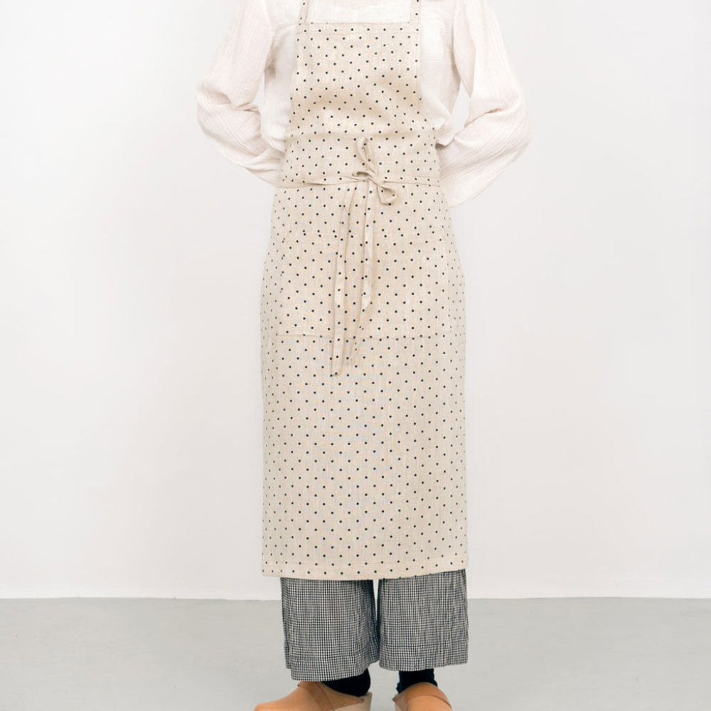 Linen Full Apron: Natural Dot