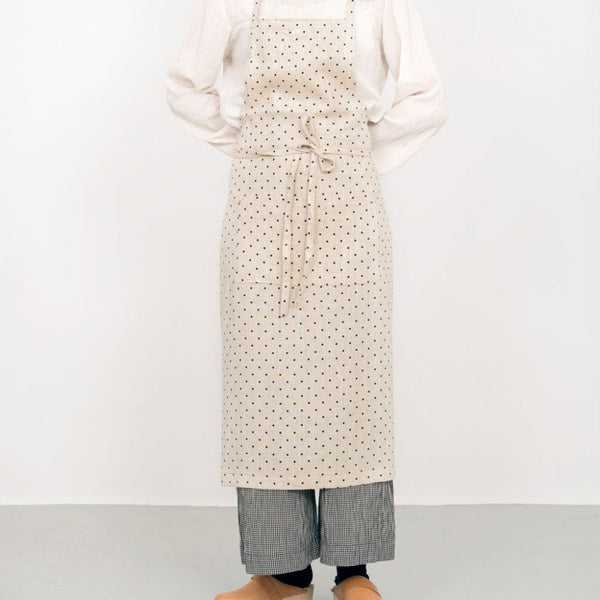 Linen Full Apron: Natural Dot