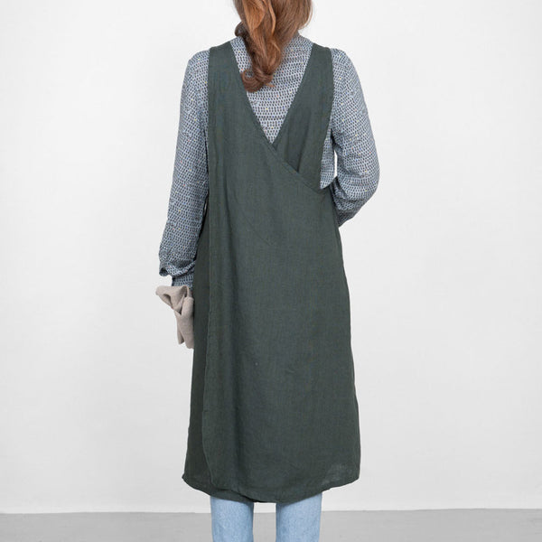 Linen Over Dress Apron: Vert Noir