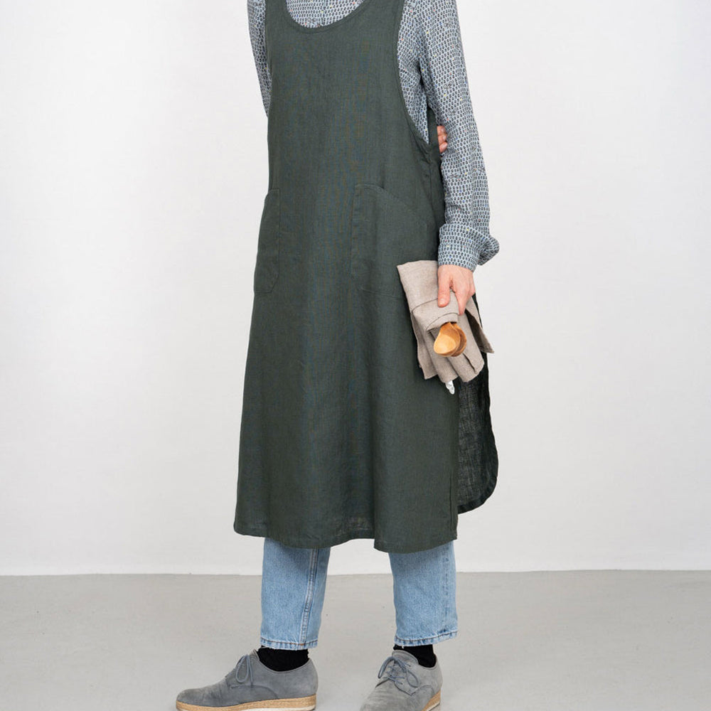 Linen Over Dress Apron: Vert Noir