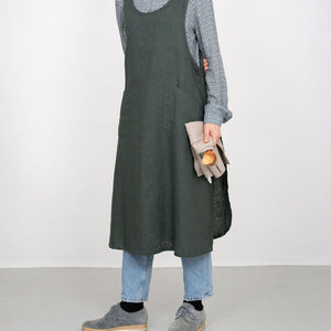 Linen Over Dress Apron: Vert Noir