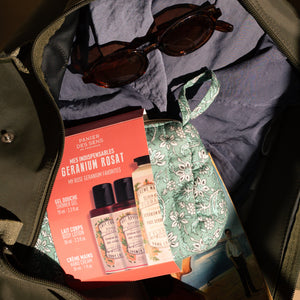 Rose Geranium Travel Kit in Quilted Bag