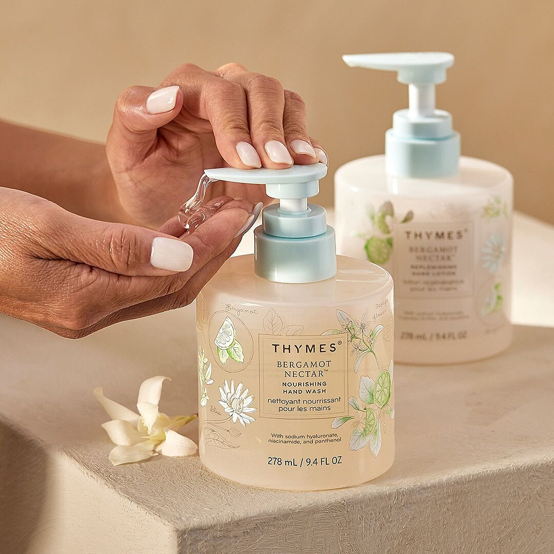 Thymes Bergamot Nectar Hand Wash in glass