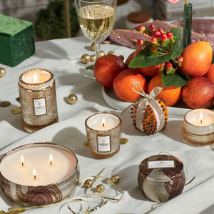 VOLUSPA Gilt Pomander & Hinoki 100hr Candle + Glass Lid
