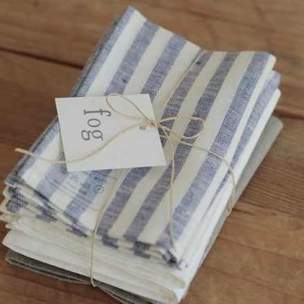 Fog Linen Work Tea Towel - Thick Blue Stripe