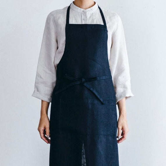 Fog Linen Work Linen Full Apron: Navy