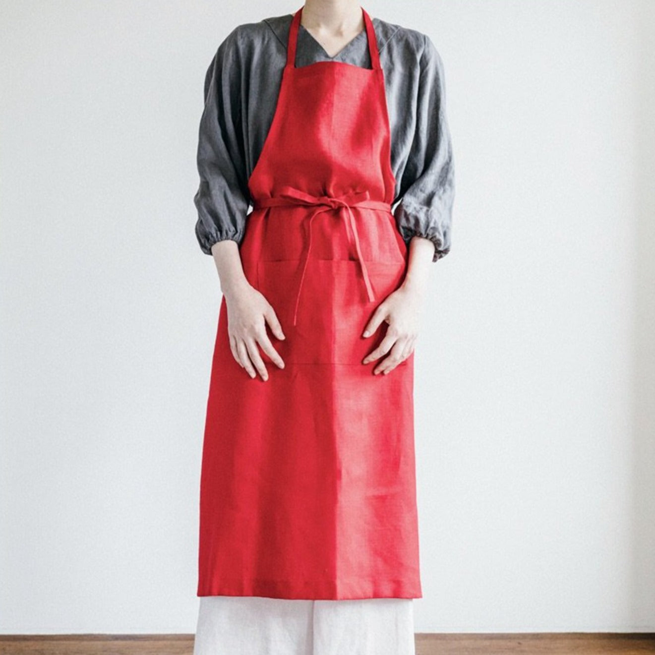 Fog Linen Work Linen Full Apron: Poppy Red